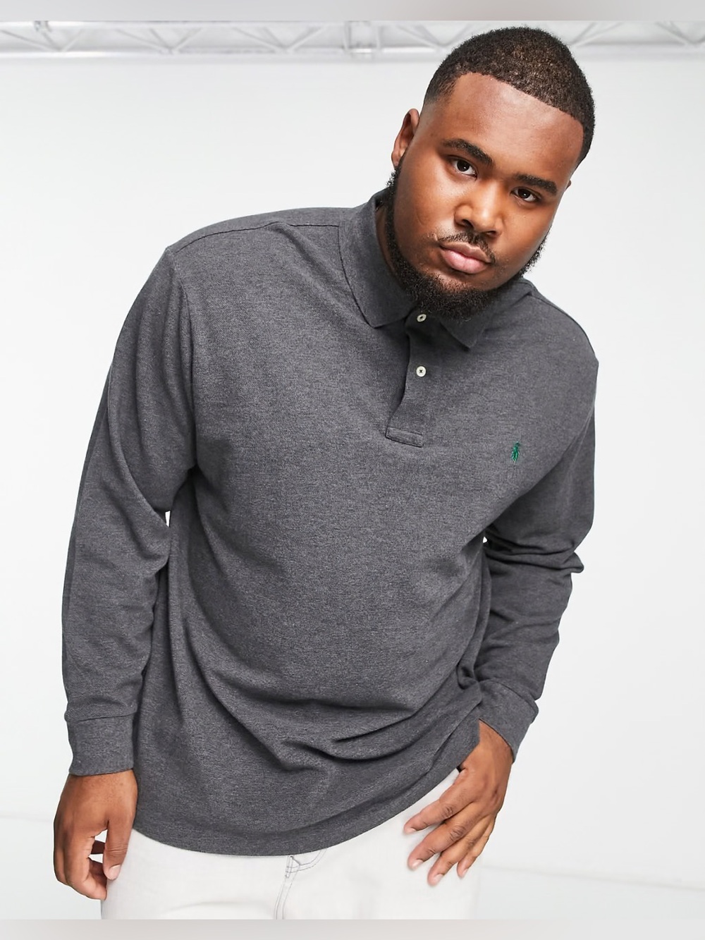 Polo by Ralph Lauren Men's Long-Sleeve Charcoal Polo Shirt size medium